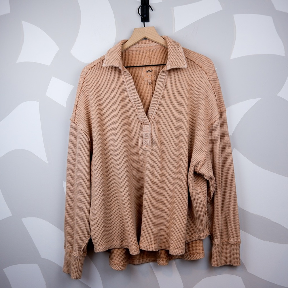 Aerie LumberJane Waffle Polo in Tan | L